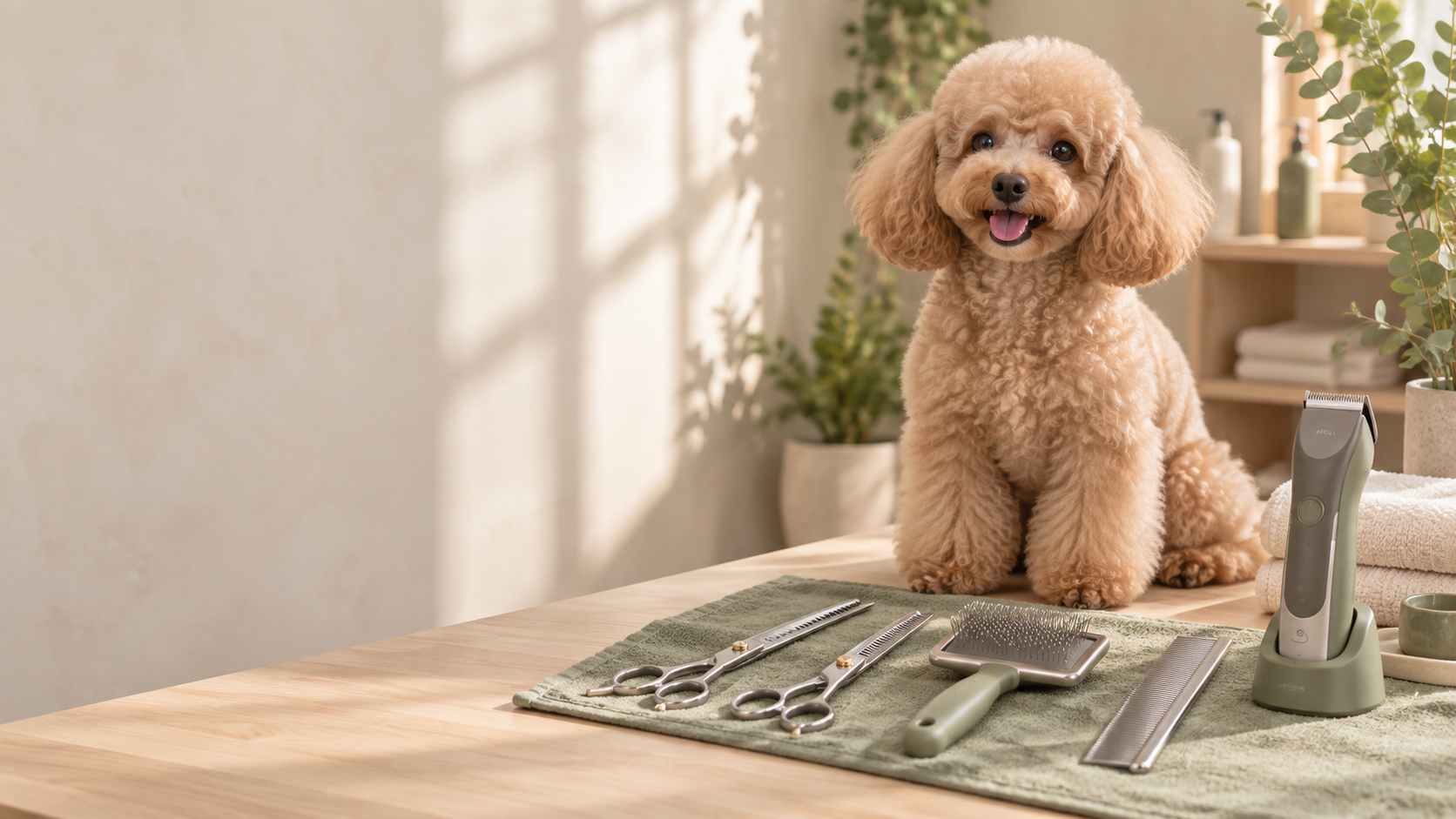 Professional pet grooming scissors, slicker brush, comb and clipper