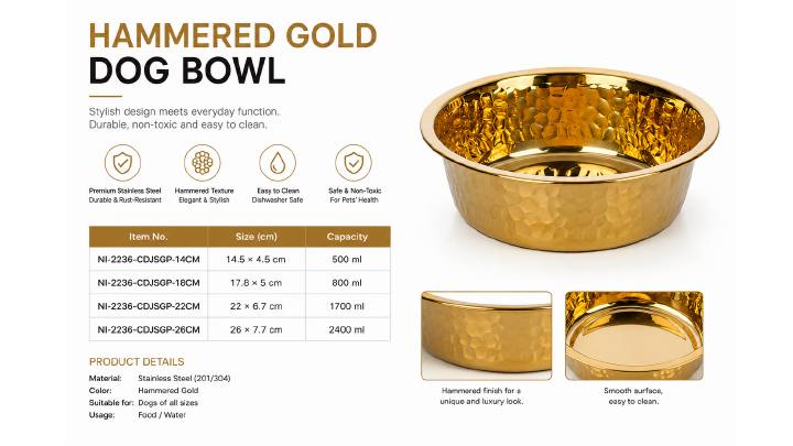 Hammered Gold Dog Bowl