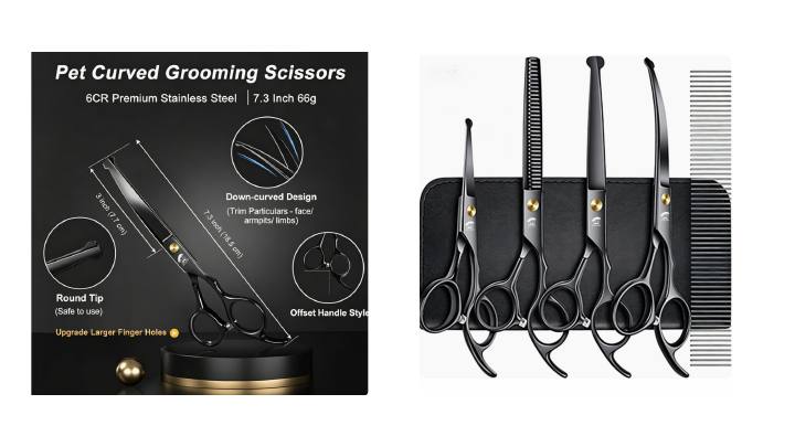 Black Curved Grooming Scissors Set